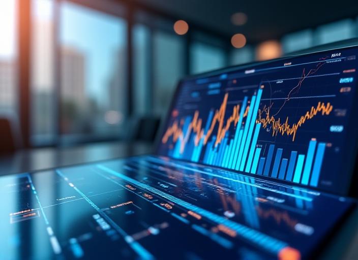 Predictive analytics dashboard showing growth trends and data forecasting